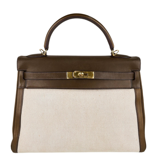 Hermes｜Kelly 32 Handbag Olive green Barenia Canvas 2002
