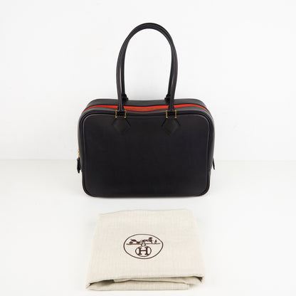 Hermes｜Plume 28 Handbag Evergrain  Black/Orange Poppy  2016