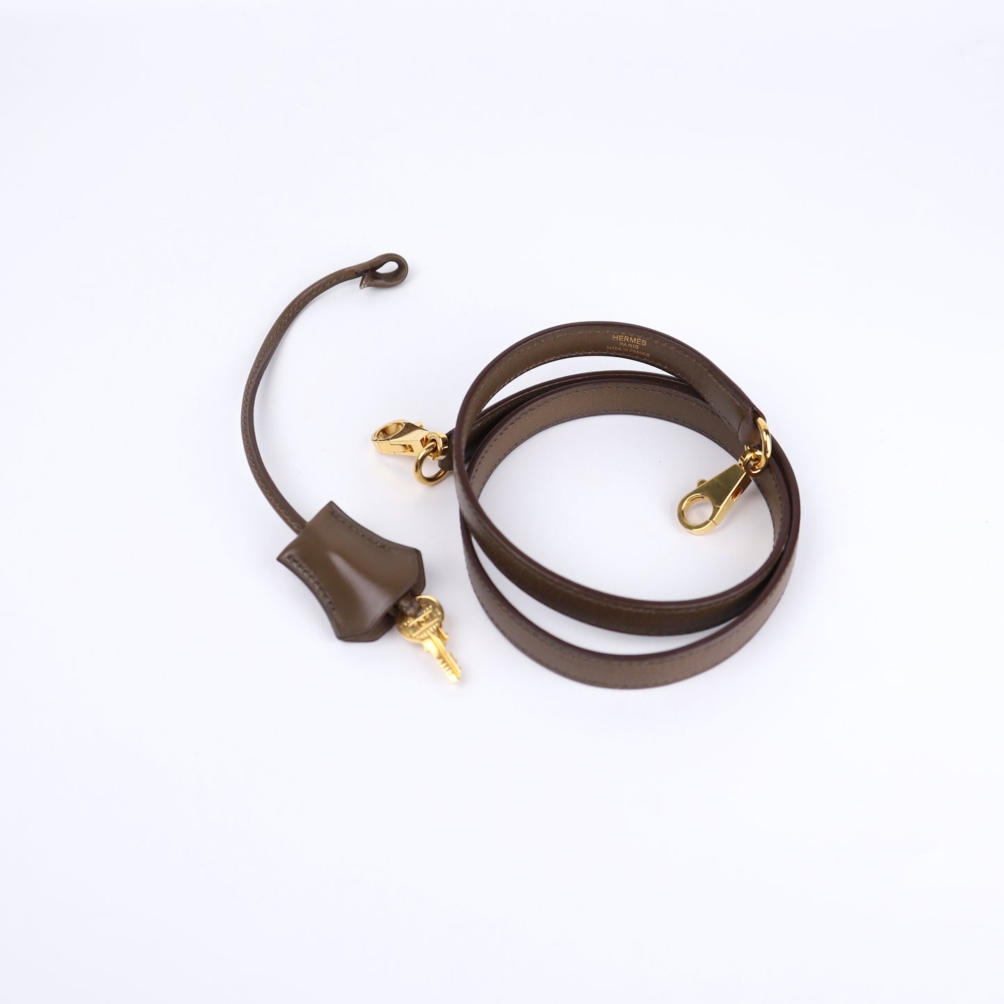 Hermes Kelly 35 Handbag Box Calf Olive Vert 2008, shoulder strap and clochette