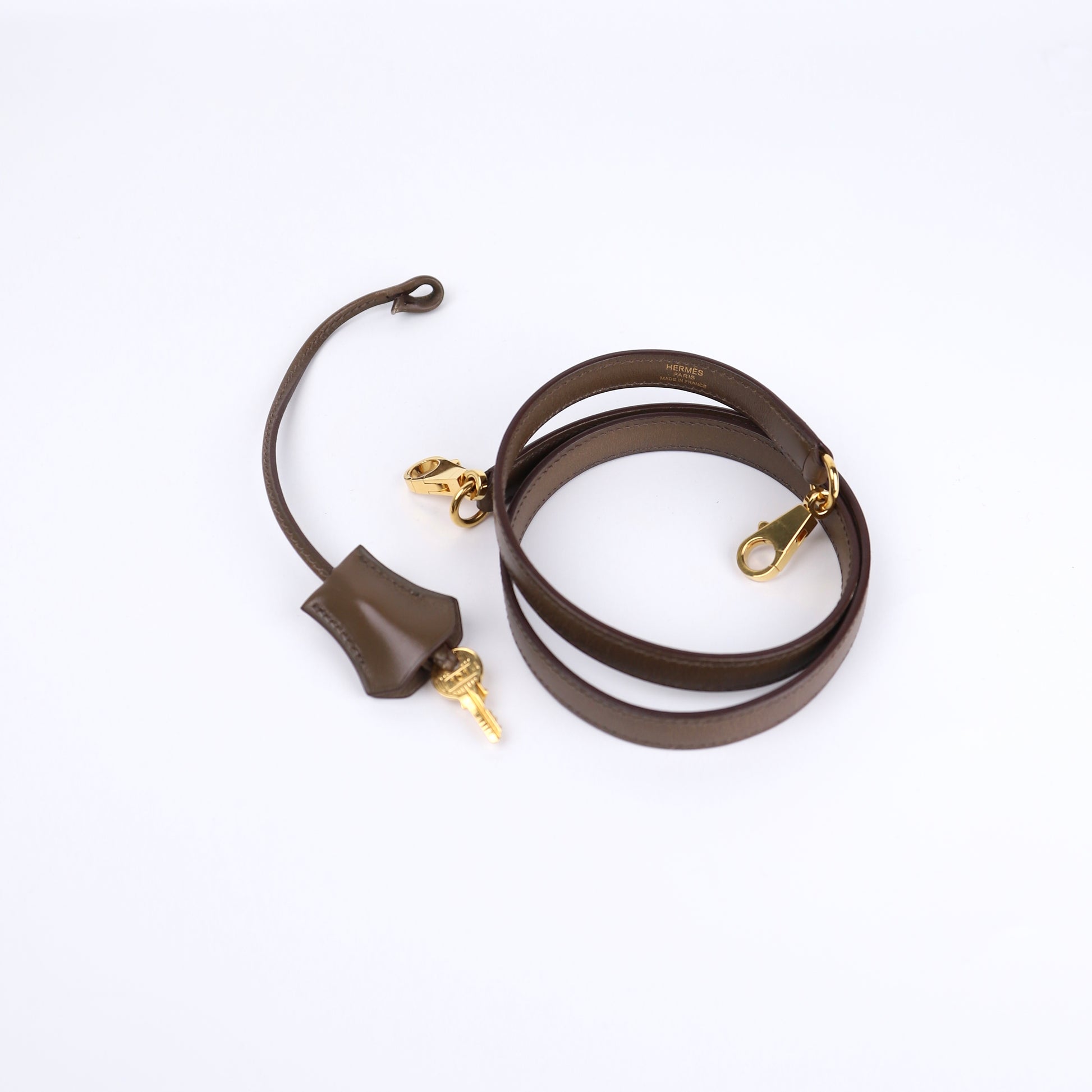 Hermes Kelly 35 Handbag Box Calf Olive Vert 2008, shoulder strap and clochette