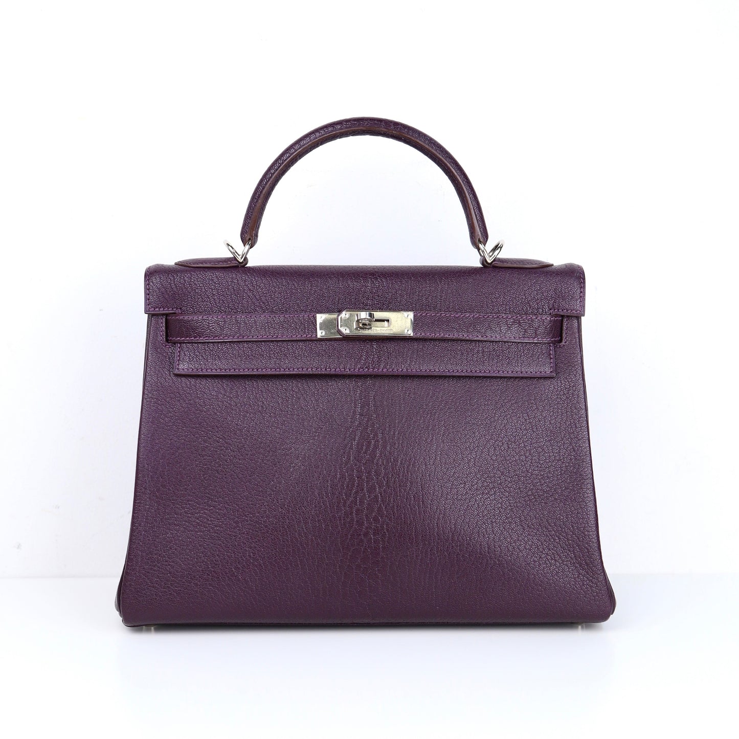 Hermes Kelly 32 Handbag  in Cassis Chevre/Coromandel 2002, front view