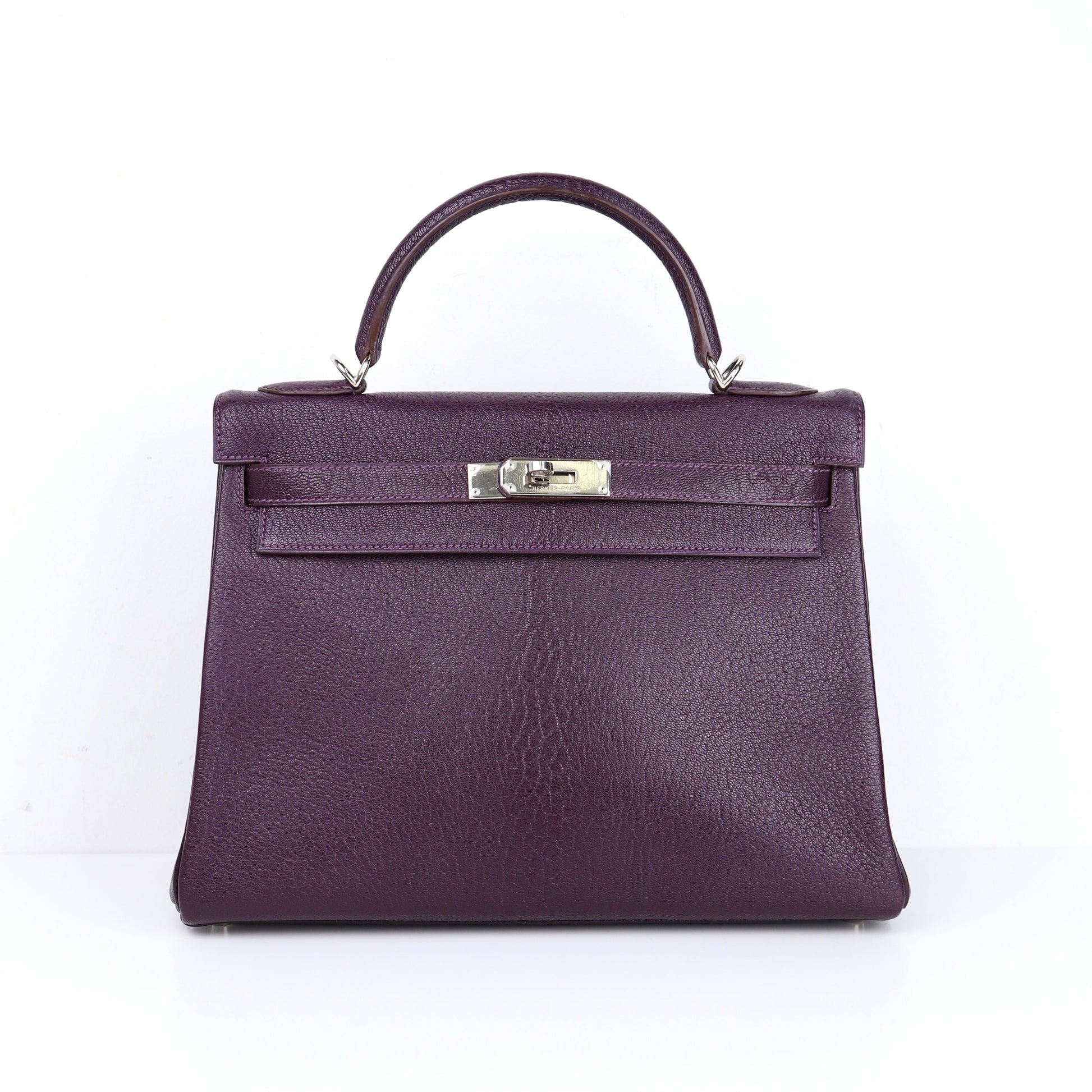 Hermes Kelly 32 Handbag  in Cassis Chevre/Coromandel 2002, front view