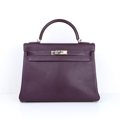 Hermes Kelly 32 Handbag  in Cassis Chevre/Coromandel 2002, front view