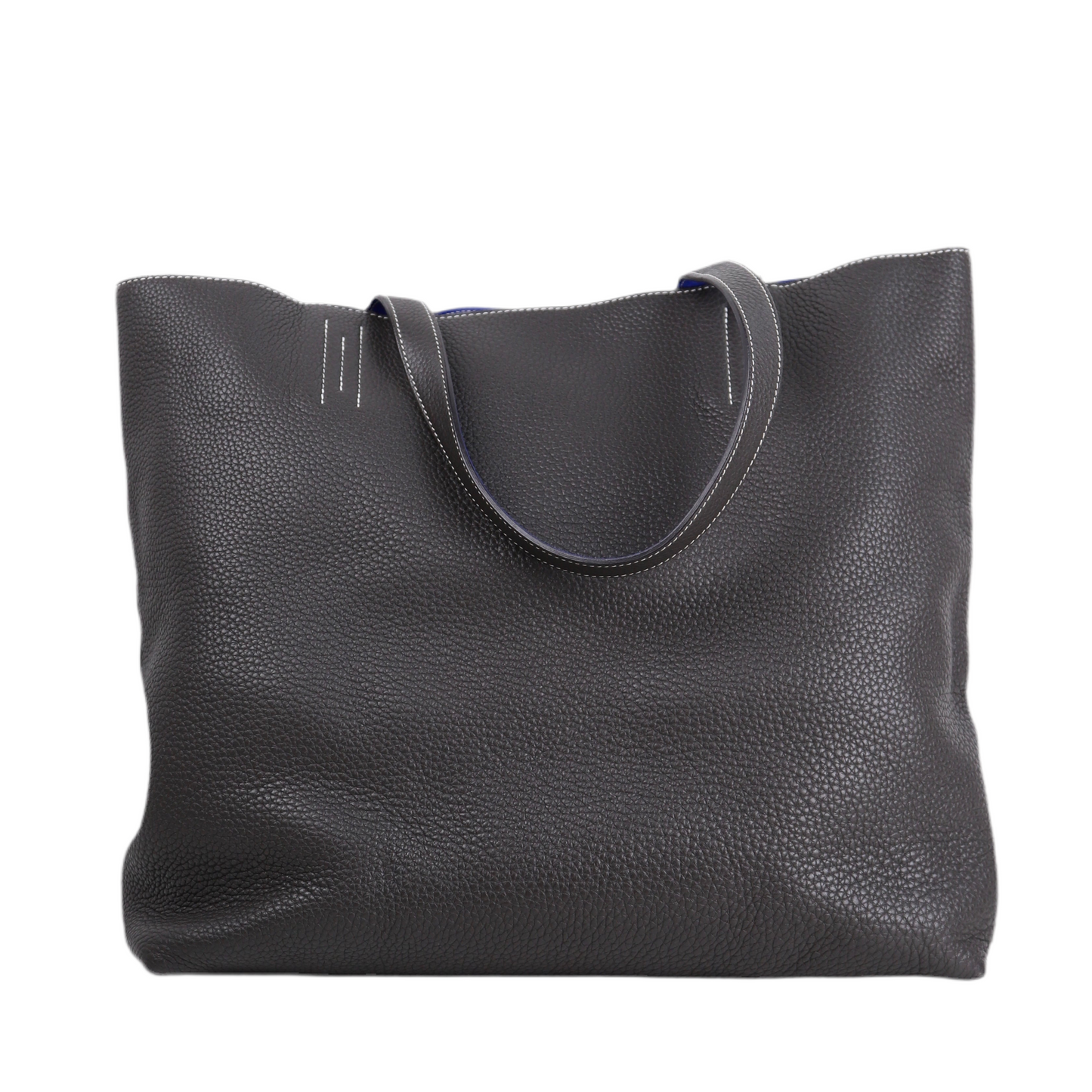 Hermes Double Sens Reversible Tote Bag in Togo Etain / Blue Electric 2010，front view