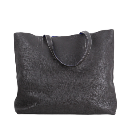 Hermes Double Sens Reversible Tote Bag in Togo Etain / Blue Electric 2010，front view