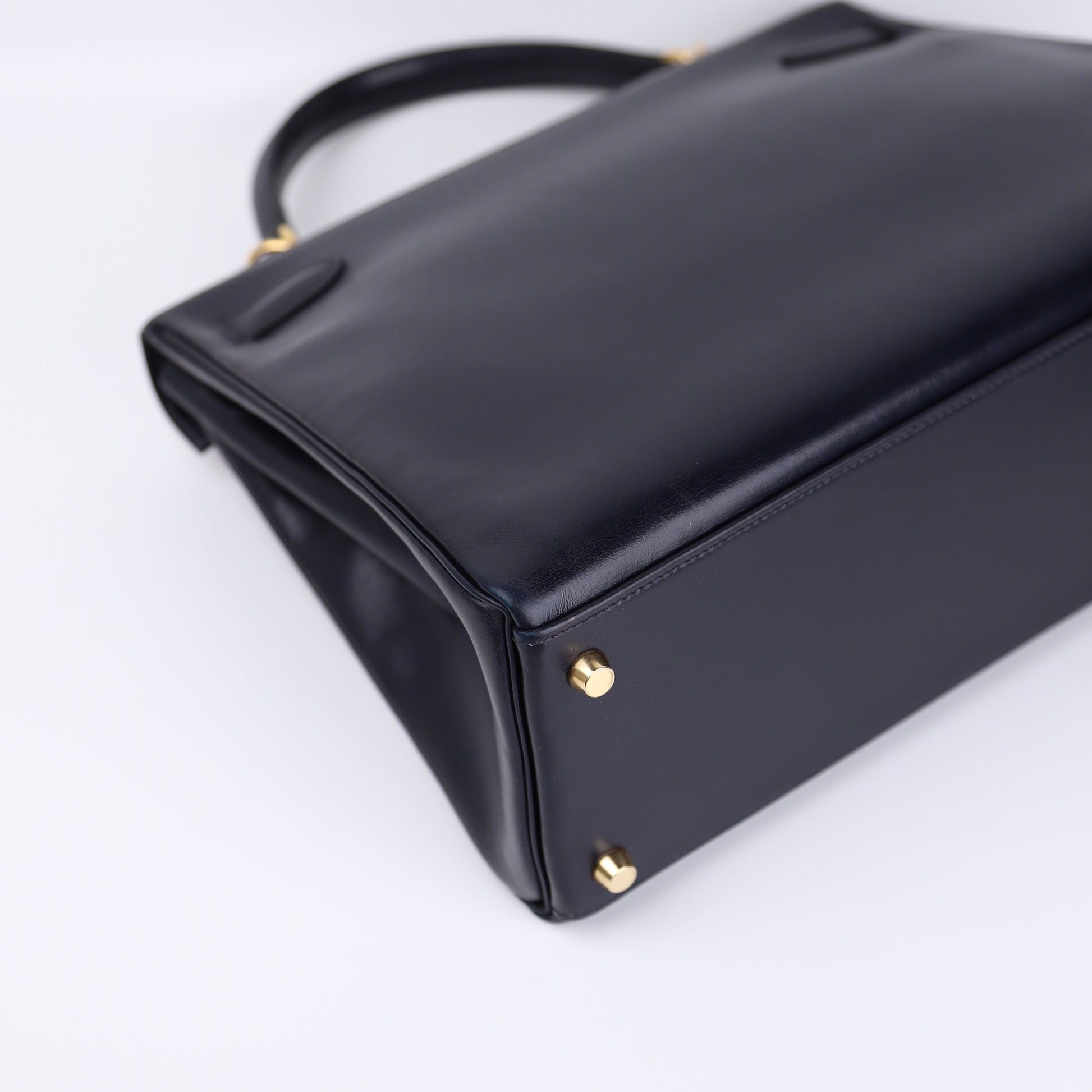 Hermes Kelly 32 in Box Calf Blue Marine 2000,corner3