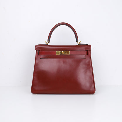 Hermes Kelly 28 Handbag in Box calf  Rouge H 2001, front view