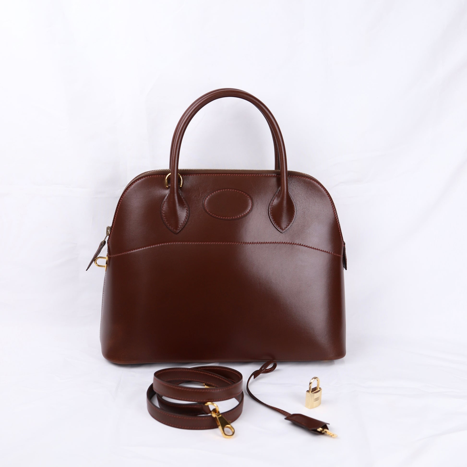 Hermes Bolide 31 Handbag in Box Calf Chocolat 2003，full view