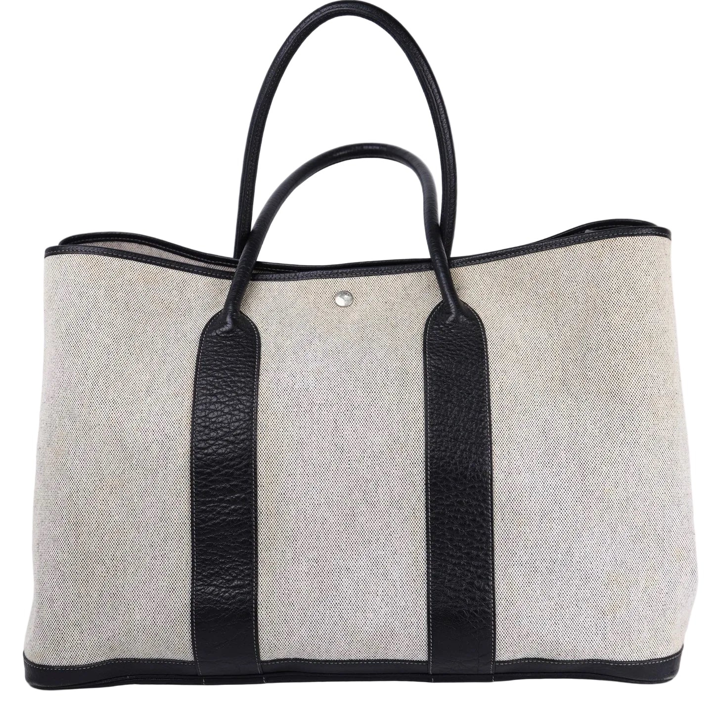 Hermes Garden Party GM Handbag in Buffalo Toile Noir / Naturel 2002,front view