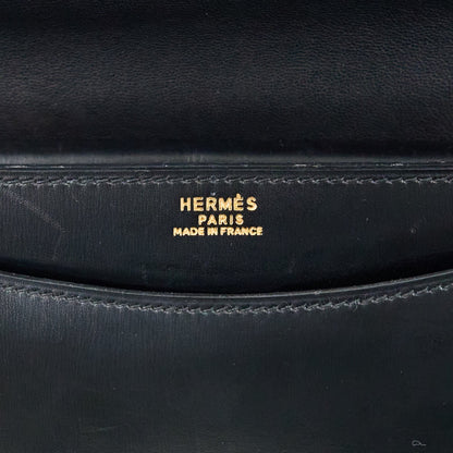 Hermes |Vintage  Ring Shoulder Bag box calf  Black 1991