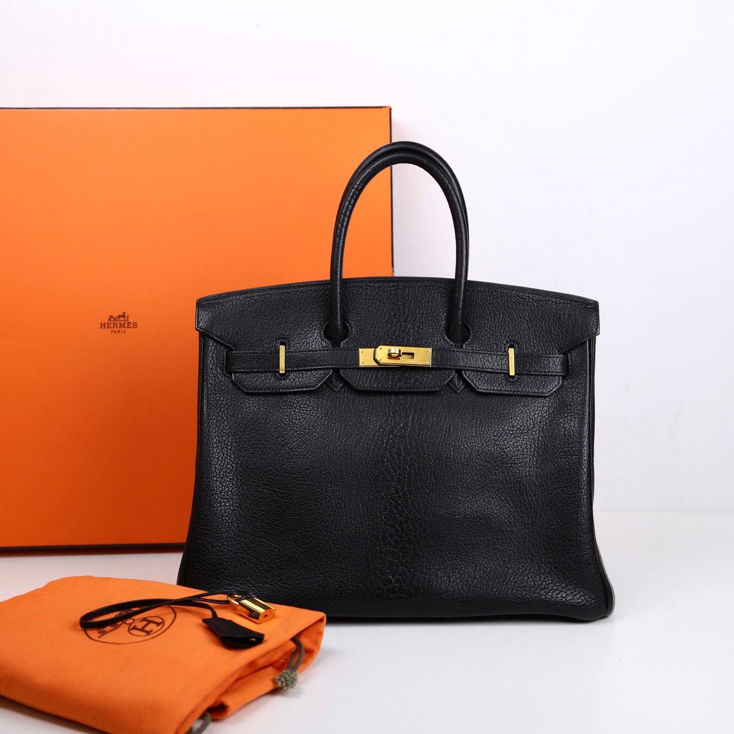 Hermes| Birkin 35 Handbag  Black Coromandel Cherve 2001