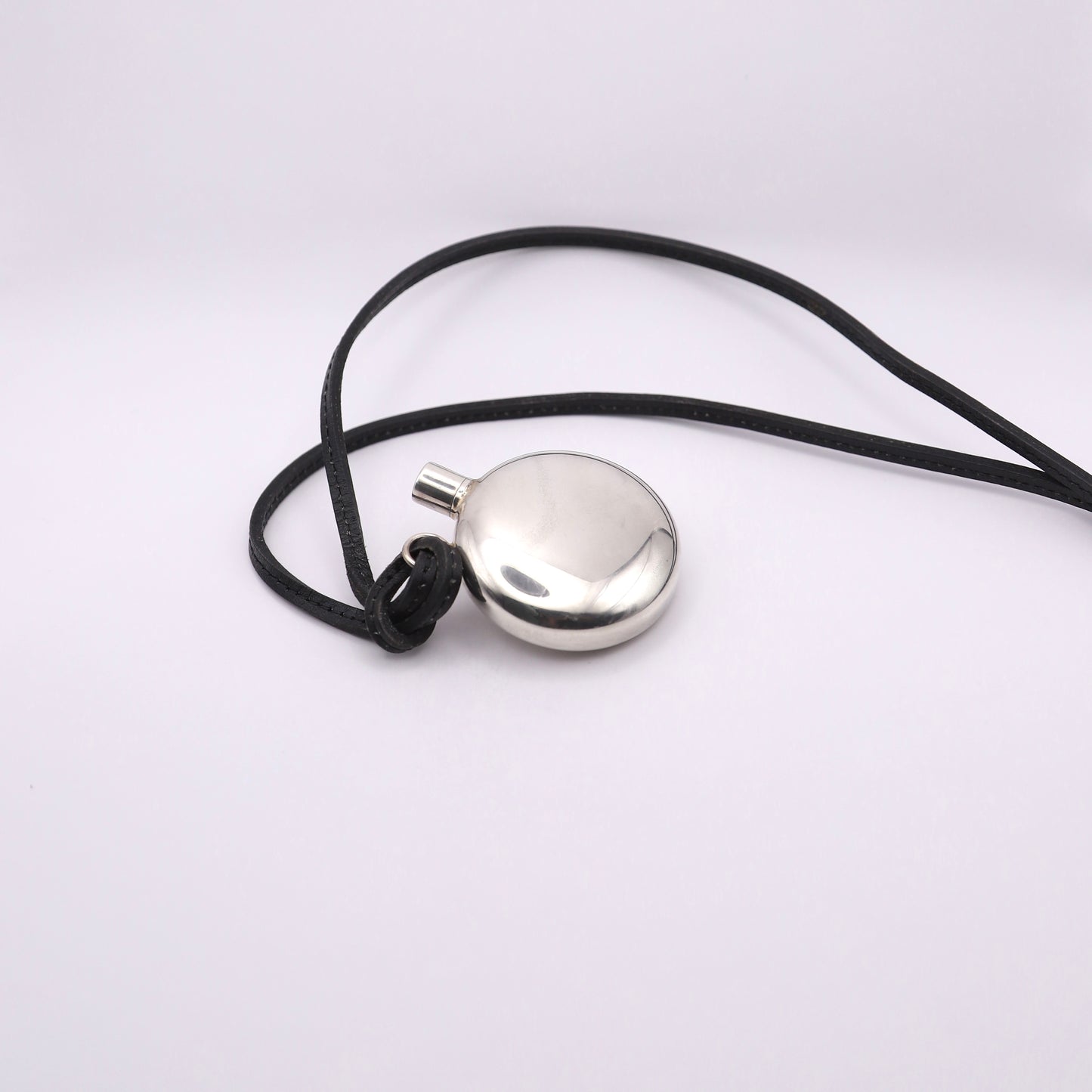 Hermes Sterling Silver Perfume Bottle Pendant Necklace，back view