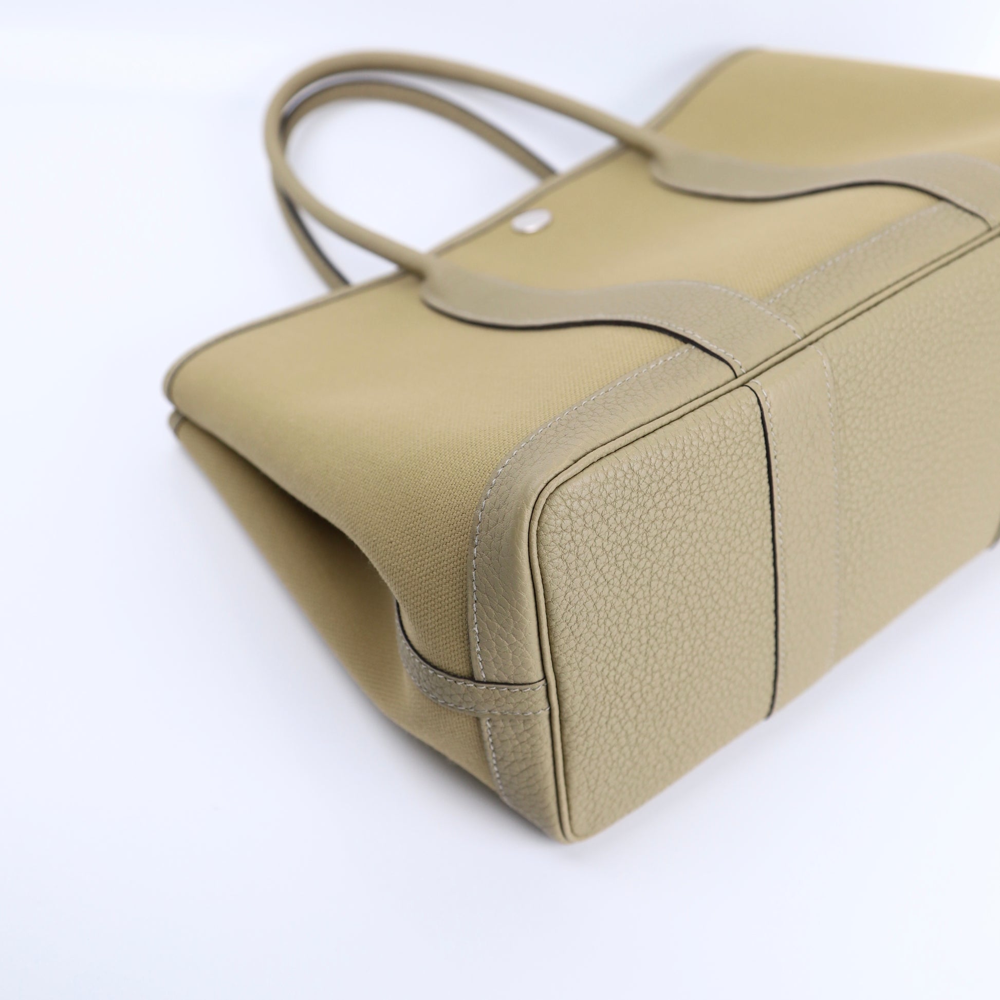 Hermes Garden Party TPM Handbag in  Poussiere Buffalo/Canvas 2022,corner3