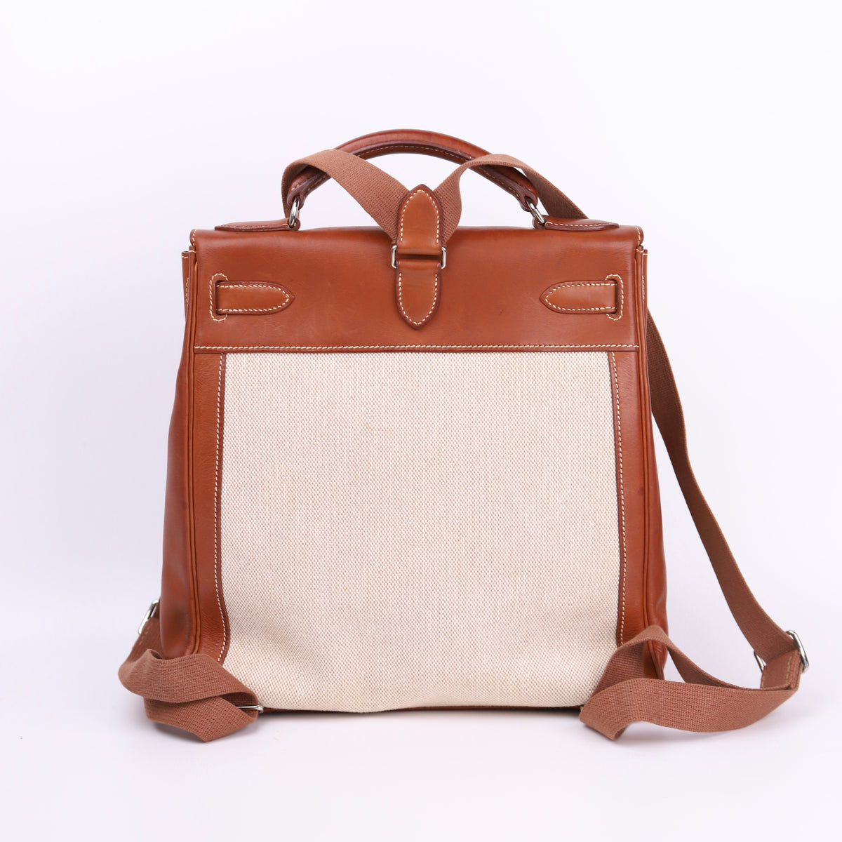 Hermes Kelly Ado GM Backpack in Barenia/Canvas Fauve 2001 PHW, back view