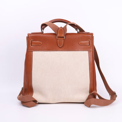 Hermes Kelly Ado GM Backpack in Barenia/Canvas Fauve 2001 PHW, back view