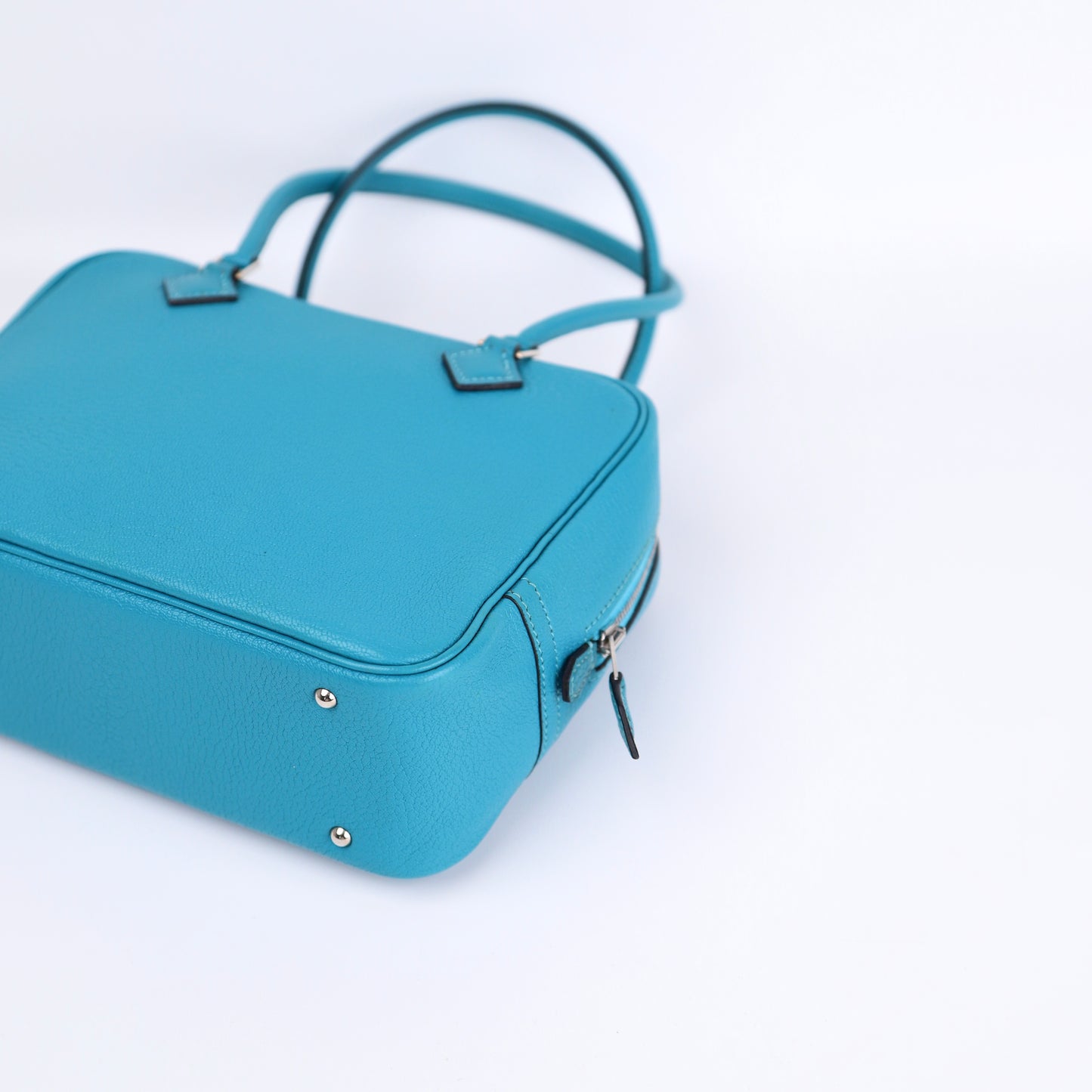Hermes Plume Mini Handbag in Turquoise Chevre 2004,corner4