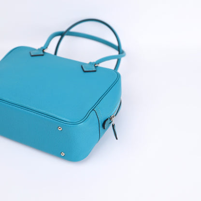 Hermes Plume Mini Handbag in Turquoise Chevre 2004,corner4