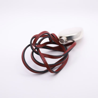 Hermes Silver Perfume Bottle Pendant Necklace，leather 