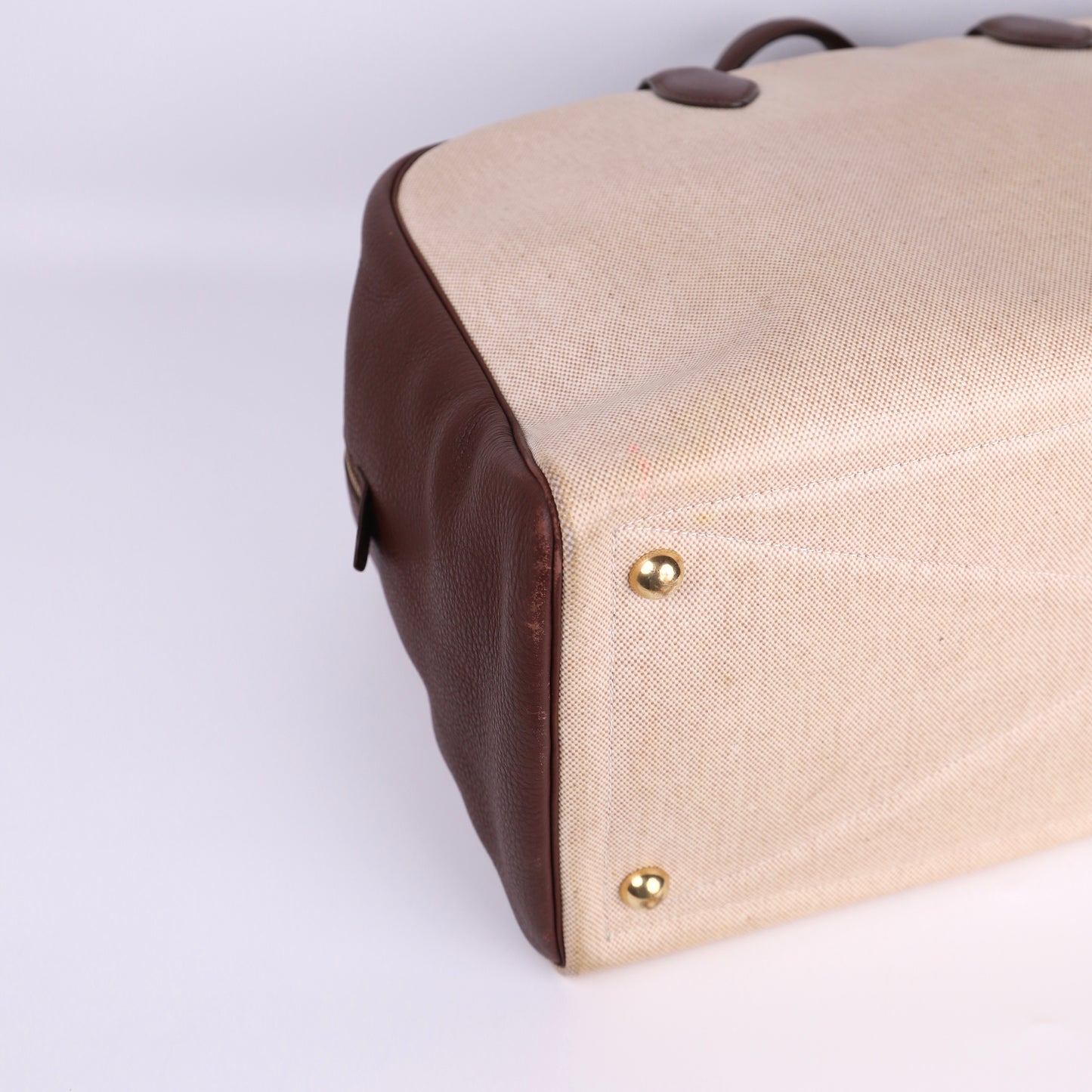 Hermes Victoria 43 Handbag in Togo/Canvas Chocolat，corner1