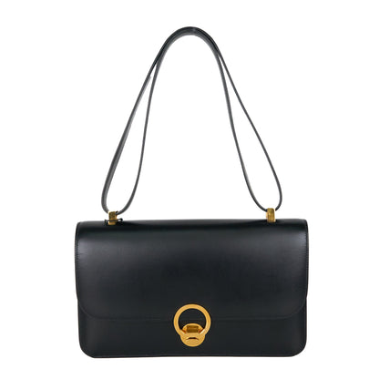 Hermes |Vintage  Ring Shoulder Bag box calf  Black 1991