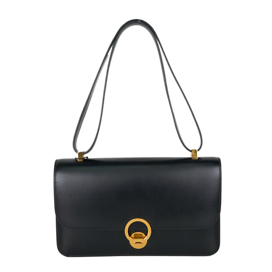 Hermes |Vintage  Ring Shoulder Bag box calf  Black 1991