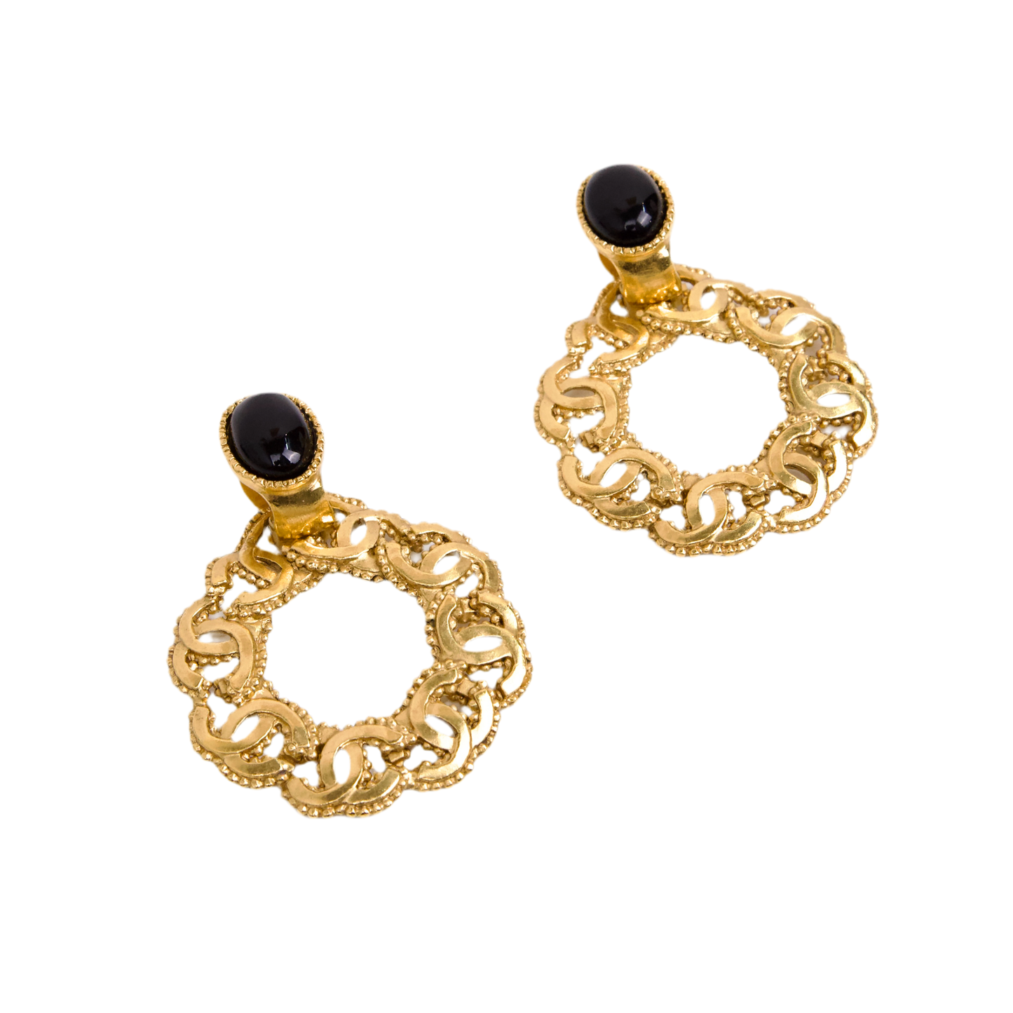 Chanel｜ Coco Mark Black Stone Vintage Earring 96A