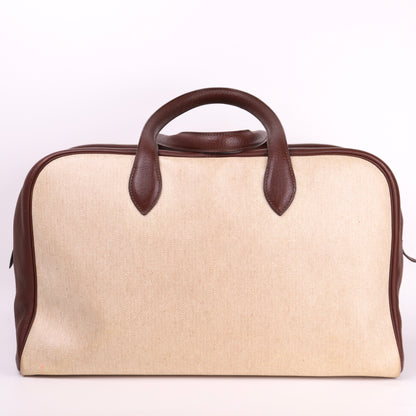 Hermes Victoria 43 Handbag in Togo/Canvas Chocolat，front view