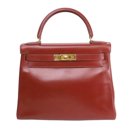 Hermes Kelly 28 Handbag in Box Calf Rouge H 1996, front view