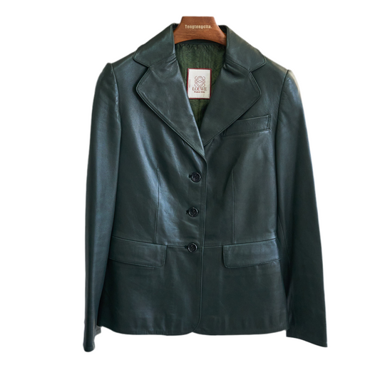Loewe |Dark Green lamb skin Leather Blazer