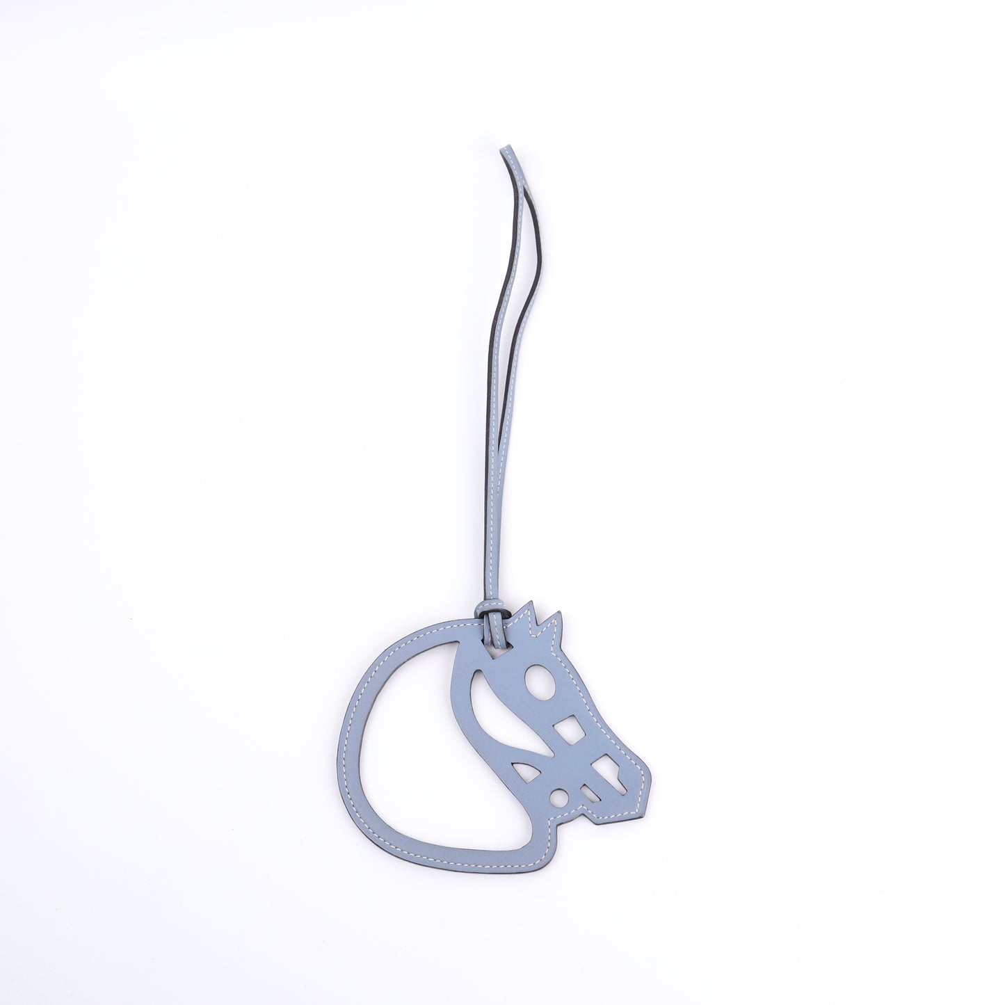 Hermes Paddock Shubal Horse Charm in Bleu Lin Swift, back view