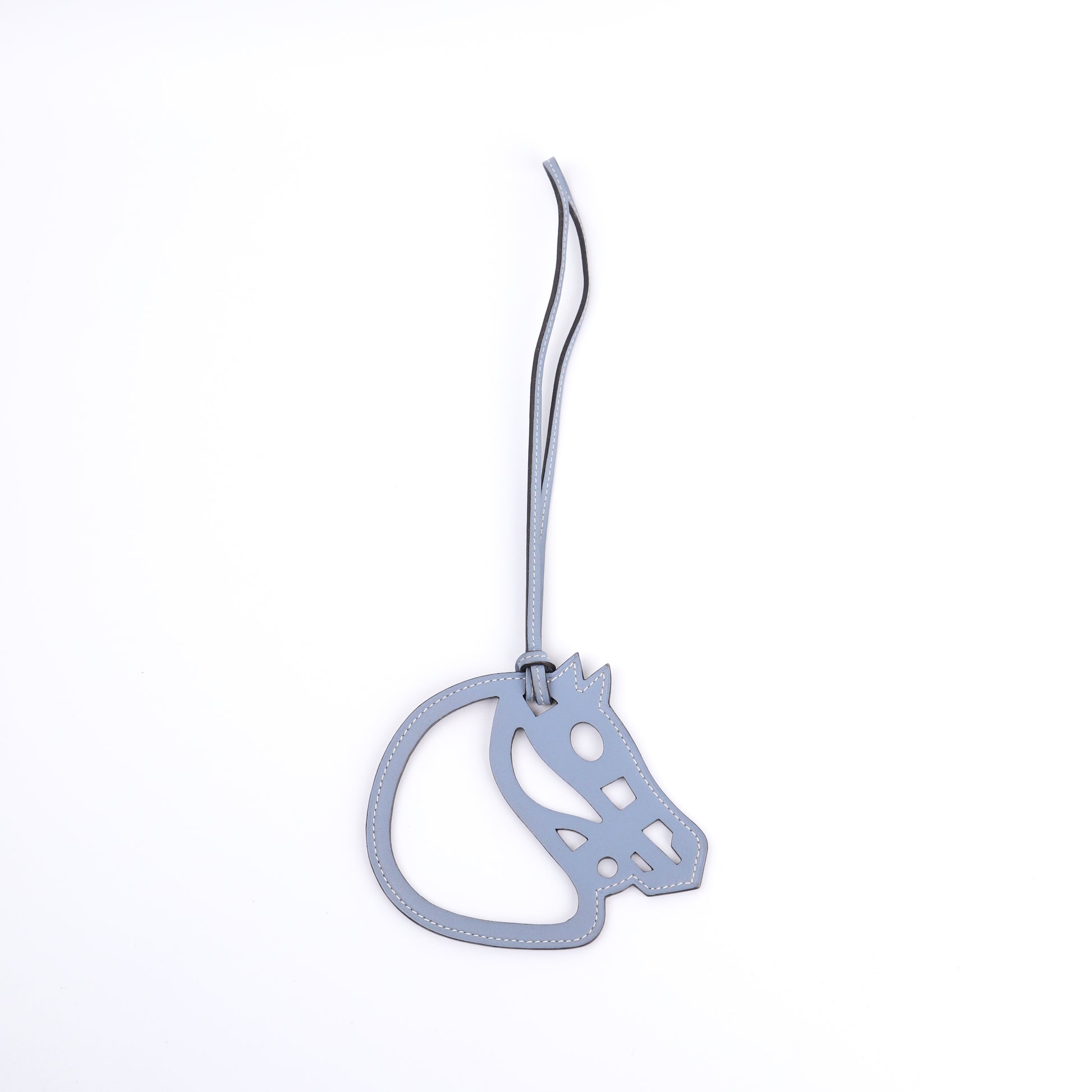 Hermes Paddock Shubal Horse Charm in Bleu Lin Swift, back view