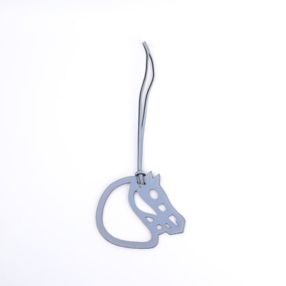 Hermes Paddock Shubal Horse Charm in Bleu Lin Swift, back view