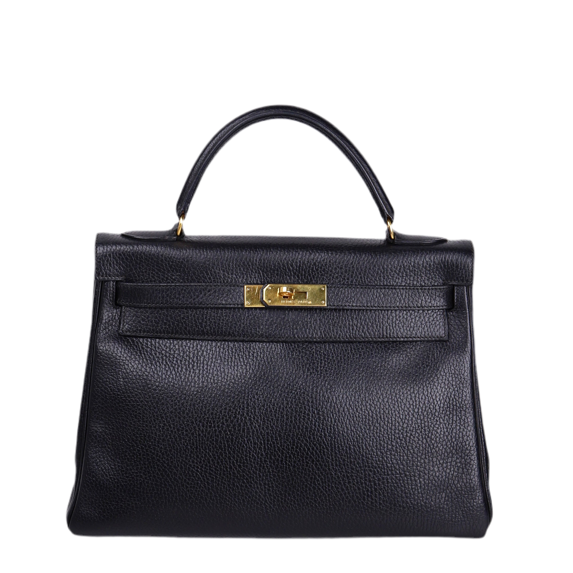 Hermes Kelly 32 Handbag in Vachette Ardennes  Black 1991，front view