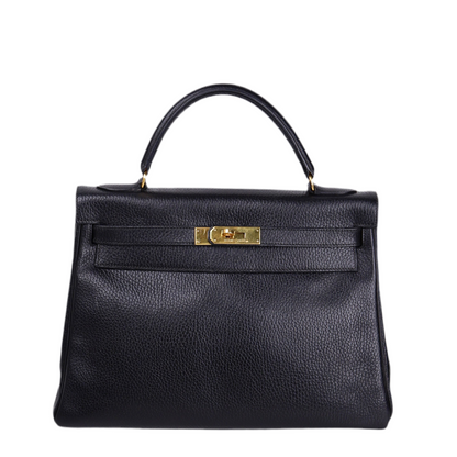 Hermes Kelly 32 Handbag in Vachette Ardennes  Black 1991，front view