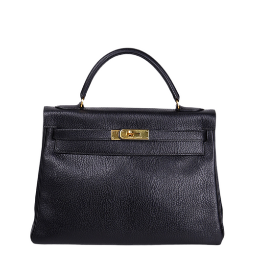 Hermes｜ Kelly 32 Handbag Vachette Ardennes  Black 1991