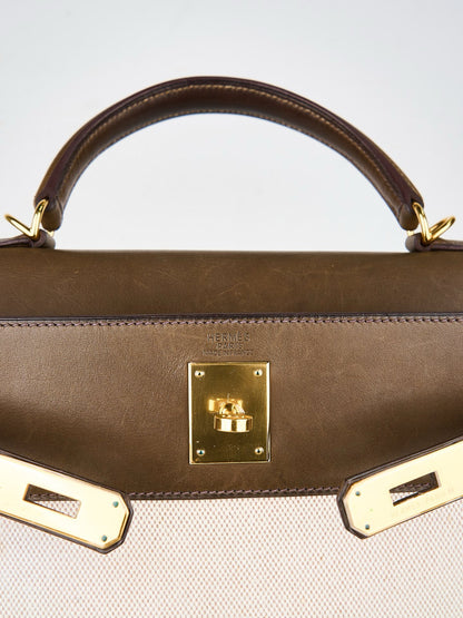 Hermes｜Kelly 32 Handbag Olive green Barenia Canvas 2002