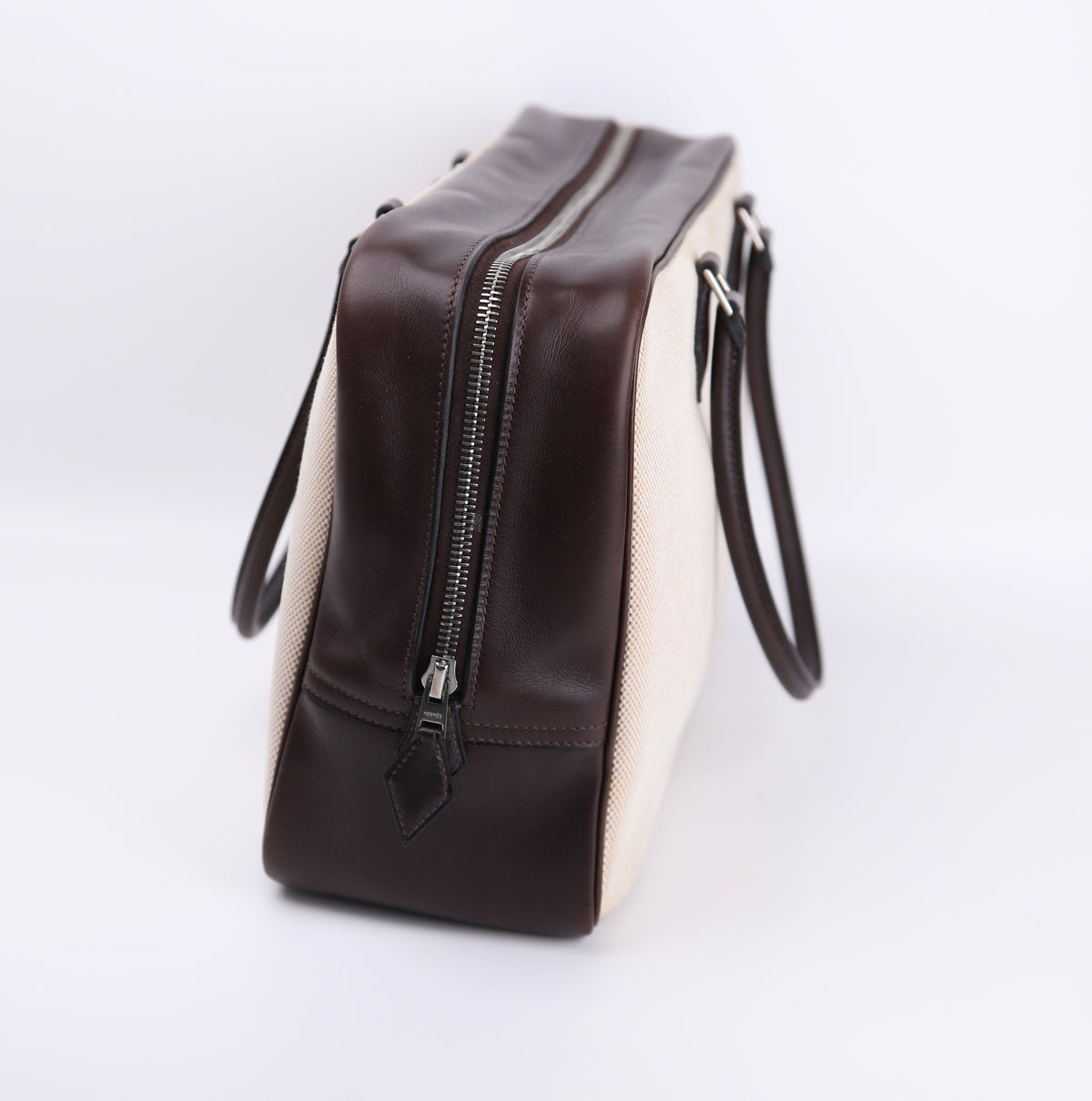 Hermes Plume 32 Handbag in Box Calf/Canvas Ebene 2002, left side