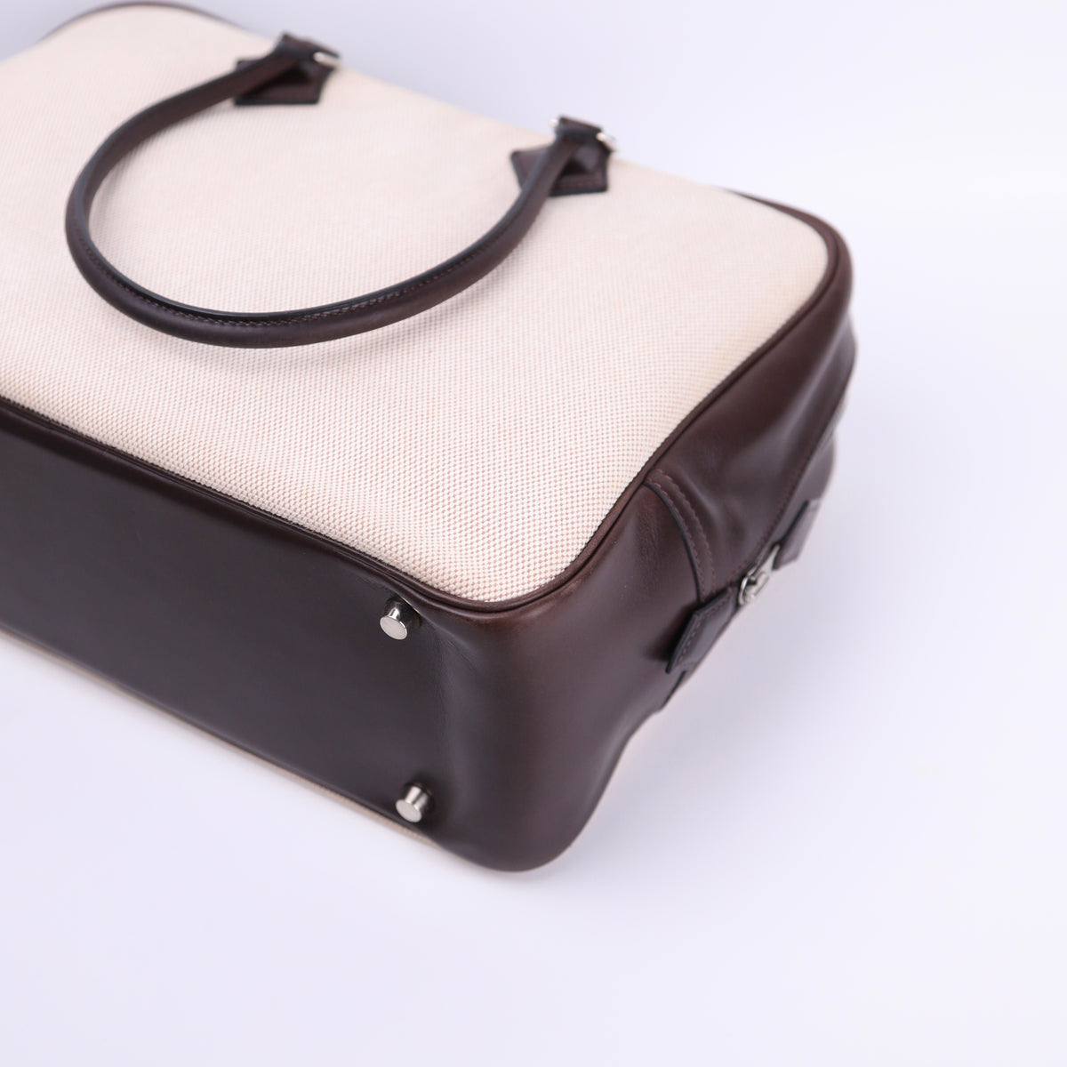 Hermes Plume 32 Handbag in Box Calf/Canvas Ebene 2002,corner4