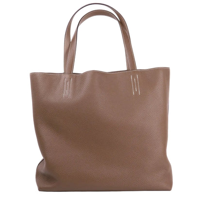 Hermes Double Sens 36 Tote Handbag in Etoupe Taurillon Clemence/Swift 2014, front view