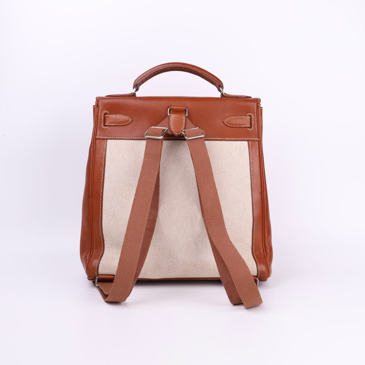 Hermes Kelly Ado GM Backpack in Barenia/Canvas Fauve 2001 PHW, back view