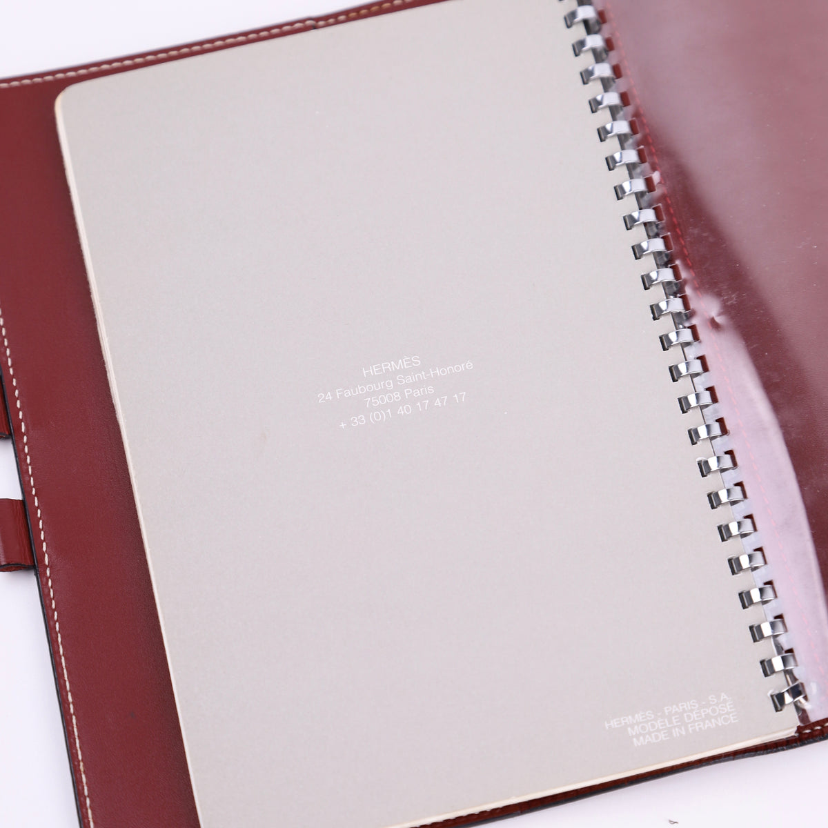 Hermes Journal Case Notebook Cover in Chamonix Rouge H 2001, inside
