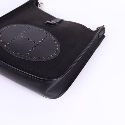 Hermes Evelyne PM in Black Box Calf Toile  2004 PHW