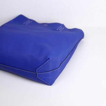 Hermes Double Sens Reversible Tote Bag in Togo Etain / Blue Electric 2010，inside，corner2