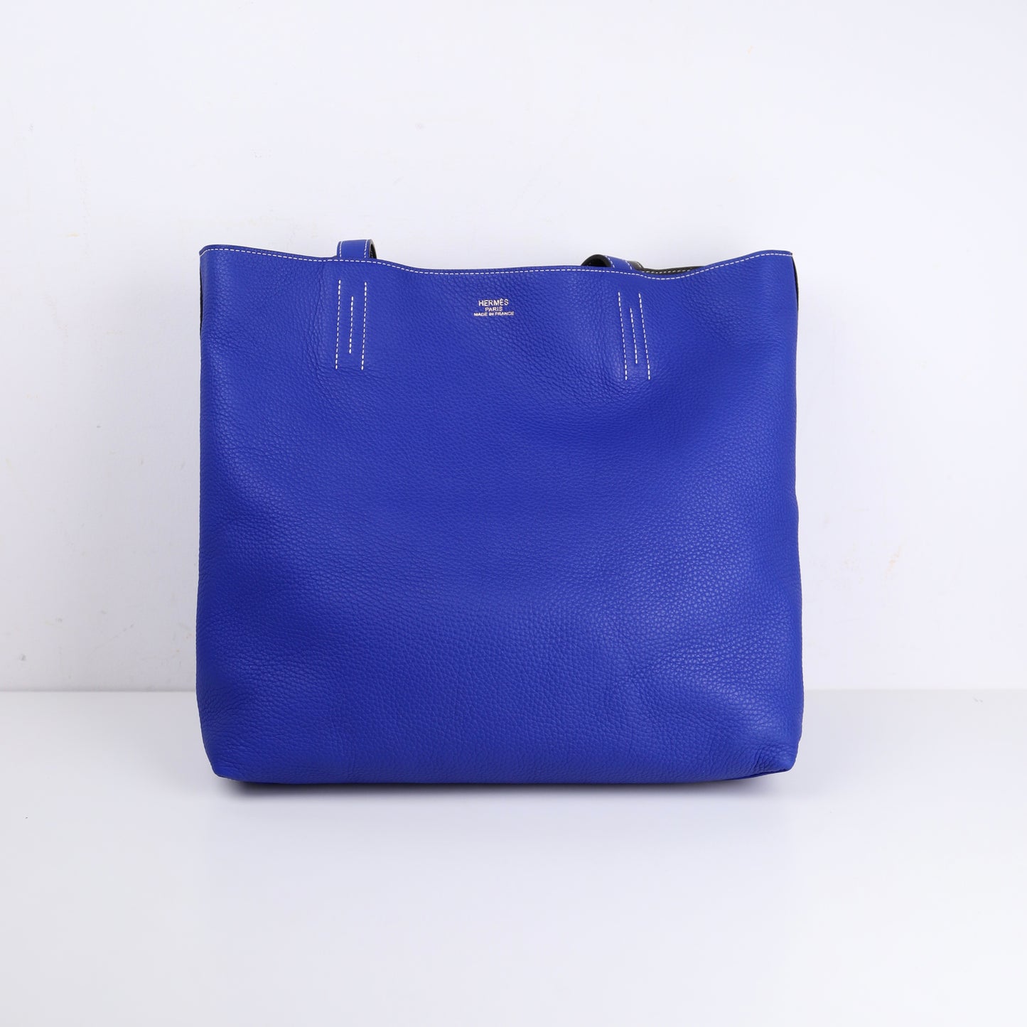 Hermes Double Sens Reversible Tote Bag in Togo Etain / Blue Electric 2010，inside front