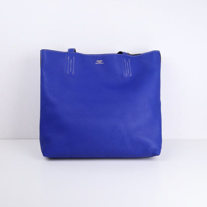 Hermes Double Sens Reversible Tote Bag in Togo Etain / Blue Electric 2010，inside front