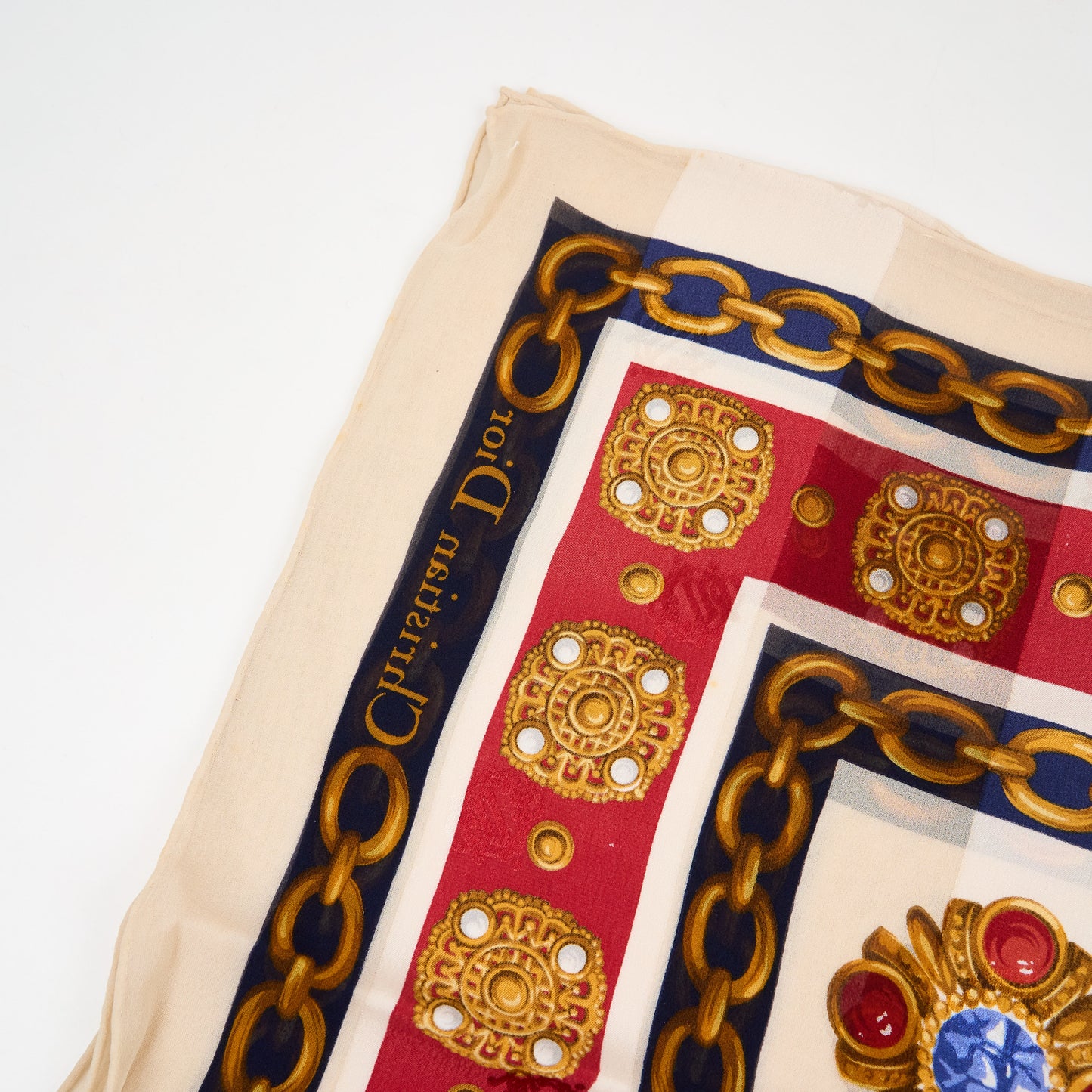 Christian Dior |  Vintage  beige Jewelry Motif Silk Scarf