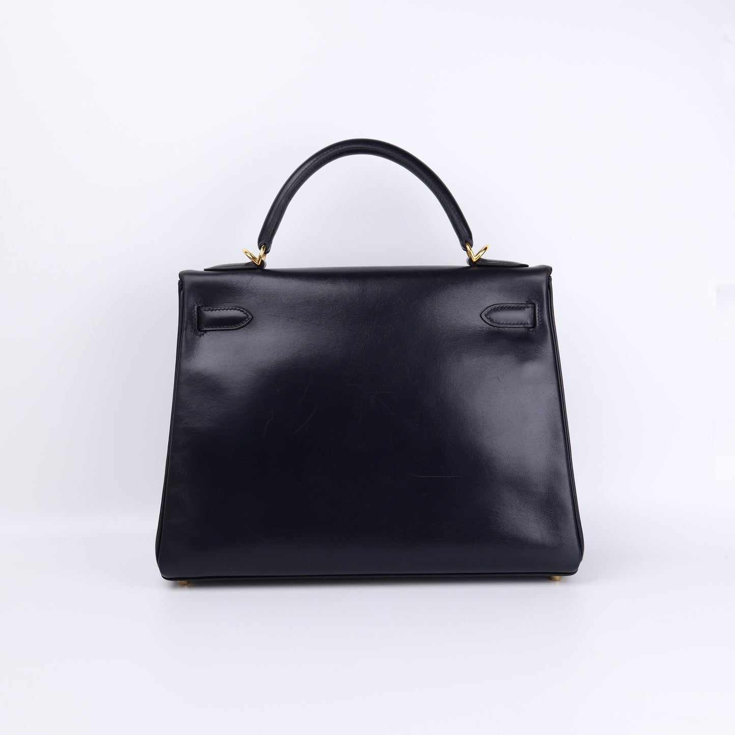 Hermes Kelly 32 in Box Calf Blue Marine 2000, back view