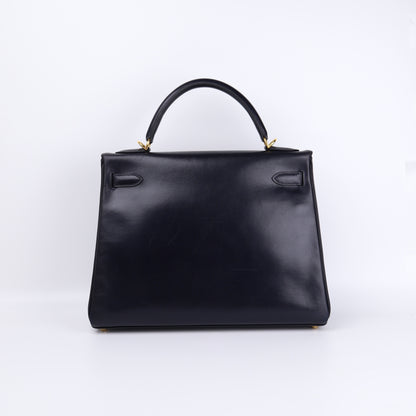 Hermes Kelly 32 in Box Calf Blue Marine 2000, back view
