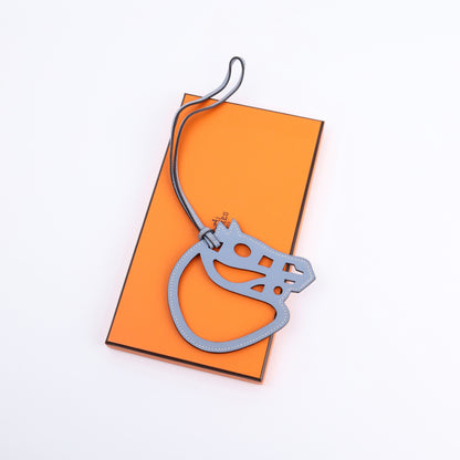 Hermes Paddock Shubal Horse Charm in Bleu Lin Swift, full view