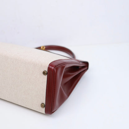 Hermes｜Kelly 32 Handbag Burgundy Box Calf Canvas 1984